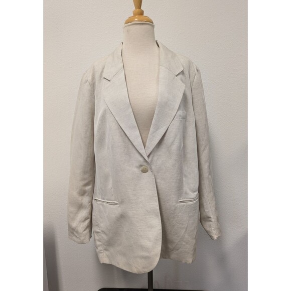H&M Ivory Linen Blend Double Breasted Single Button Blazer Jacket sz XL Office - Picture 1 of 10